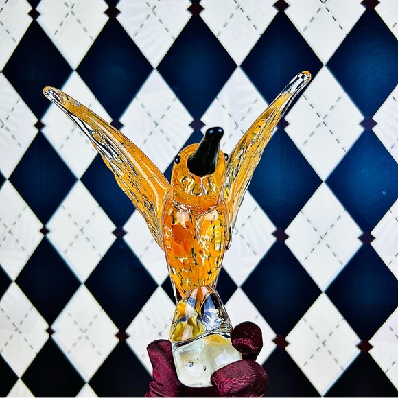 Hummingbird Art Glass Sculpture Vintage Hand Blown Murano Style Bird Figurine - Picture 9 of 11